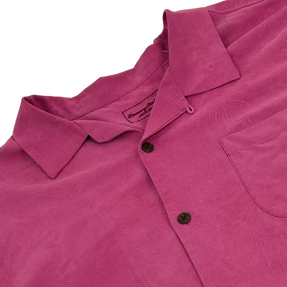 Tommy Bahama Shirt Mens XXL Magenta Pink 100% Silk Tropical Jacquard Loop Collar